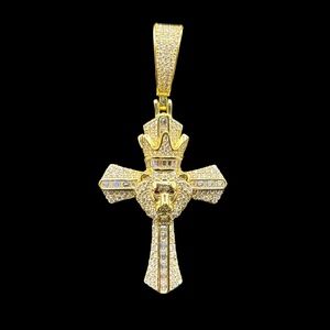 925 Sterling Silver  Lion Head Cross Pendant ( Gold plated )